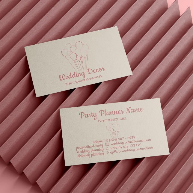 Cartão De Visita Planner de eventos do balão Dourado Blush Rosa (Blush Rose Gold Balloon Event Planner Social Media Business Card)