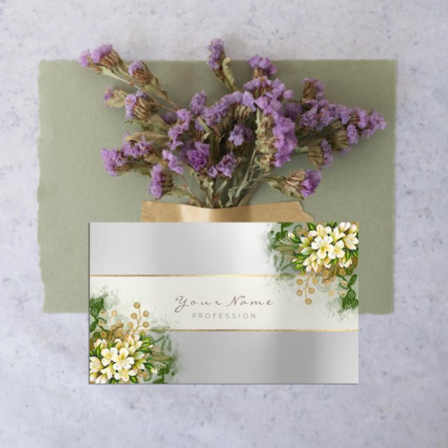 Cartão De Visita Planner de eventos White Emerald Green Silver Cinz (Event Planner White Emerald Green Silver Gray Gold Business Card)