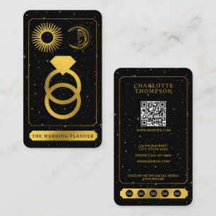 Cartão De Visita Planner Dourado de Casamento Celestial Tarot Sun M