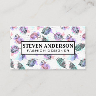 Cartão De Visita Plano de fundo do padrão Boho Feather