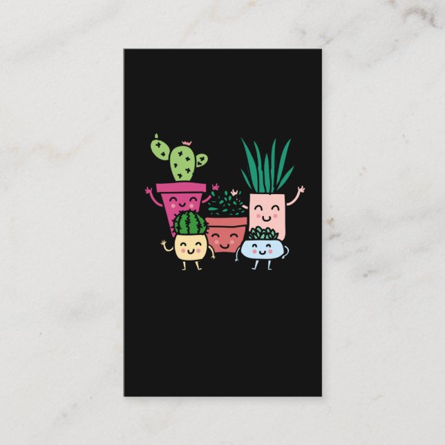 Cartão De Visita Planta Lover Kawaii Cactus Collection Gardening (Frente)