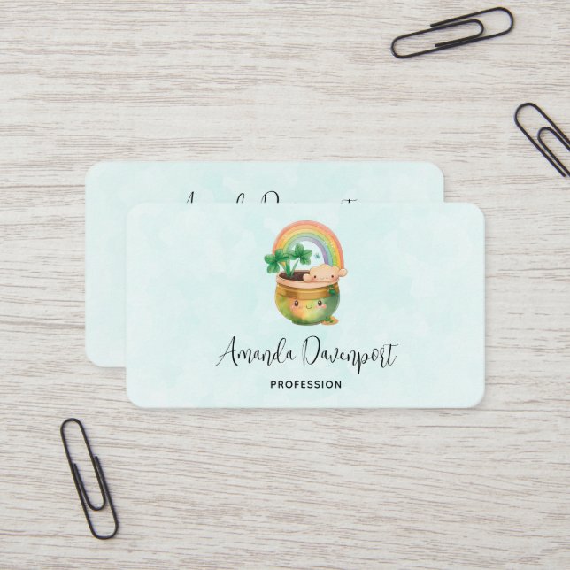 Cartão De Visita Plantador Whimical com Rainbow & Clover (Frente/Verso In Situ)