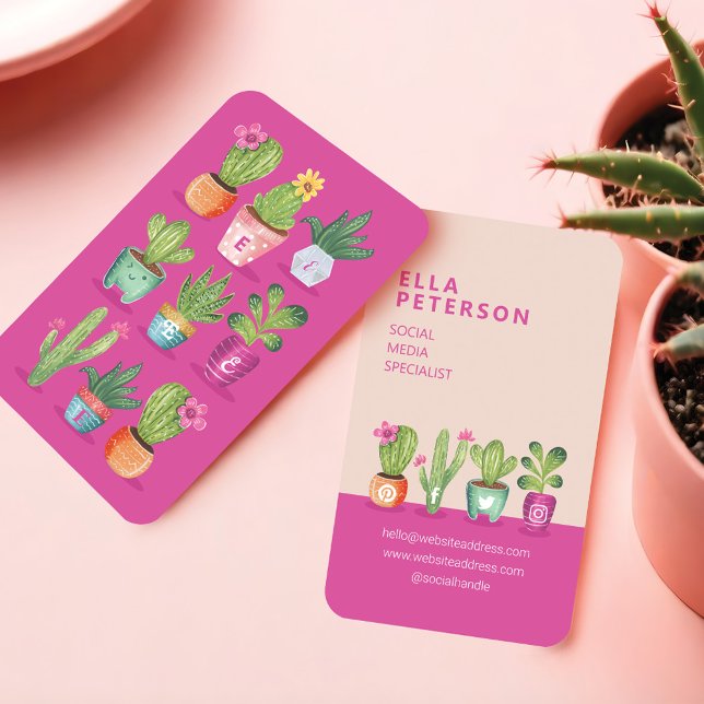 Cartão De Visita Plantas Orgulhosas De Produção E De Cactus (Colourful Fun Potted Plants & Cactus Houseplants Business Card)