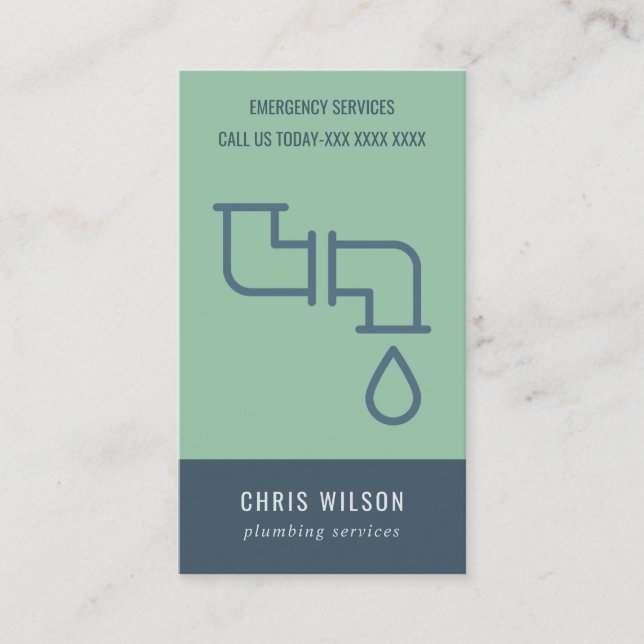 CARTÃO DE VISITA PLUMBER DE PEÇAS DE SERVIÇO DE MARINHO VERDE MINT (Frente)