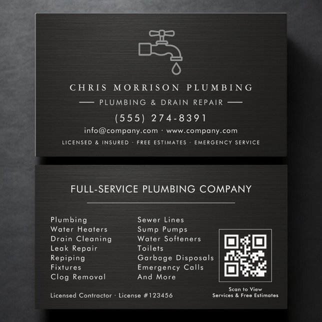 Cartão De Visita Plumber QR Code Faucet Water Drop Icon (Criador carregado)