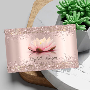 Cartão De Visita Pó de Glitter Dourado Rosa Flor de Lótus Yoga