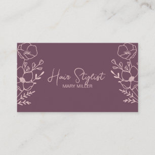 Cartão De Visita Poeira Rosa Malva Arte de Linha Floral Estilista d