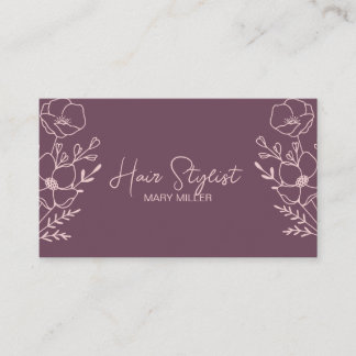 Cartão De Visita Poeira Rosa Malva Arte de Linha Floral Estilista d