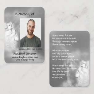 Cartão De Visita Poema Cristão Memorial Presente Anjo Céu Nuvens