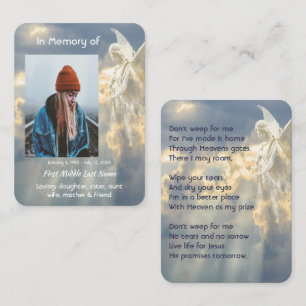 Cartão De Visita Poema Cristão Memorial Presente Anjo Céu Nuvens
