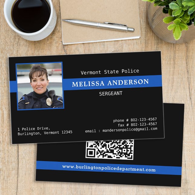 Cartão De Visita Policial Personalizado Polícia de Fotografia QR (Criador carregado)