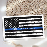 Cartão De Visita Policial Thin Blue Line Flag Obrigado<br><div class="desc">Cartões de agradecimentos da Polícia de Linha Azul - bandeira americana em cores da Polícia, design a branco angustiado. Mostre seu apreço a um oficial de polícia ou polícia notável com este obrigado de linha azul fina, perfeito para apreciação policial, policiais e departamentos de polícia. COPYRIGHT © 2020 Judy Burrows,...</div>