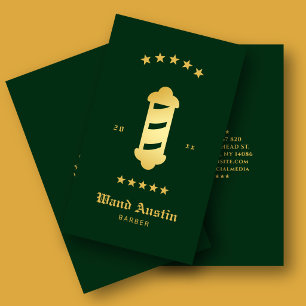 Cartão De Visita Pólo de Barbeiro Luxuoso Verde Dourado Vintage