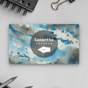 Cartão De Visita Ponta de Caneta de Aquarela Azul Escritor Profissi