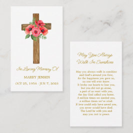 Cartão De Visita Poppy Cross Memorial Funeral Prayer Card