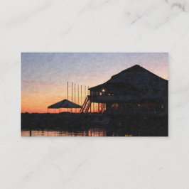 Cartão De Visita pôr do sol à beira do lago com edifícios com deck