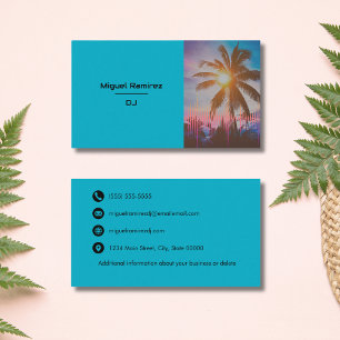 Cartão De Visita Pôr do Sol Azul Turquesa Tropical Através das Palm
