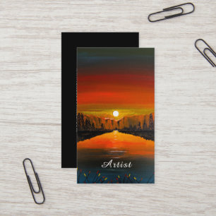 Cartão De Visita Pôr do sol sobre o lago Canyon pintura de Alfred F