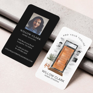 Cartão De Visita Porta da Frente de Madeira do Século Médio Moderno