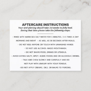 Cartão De Visita Pós-tratamento da Boca, Língua e Piercing Cheek