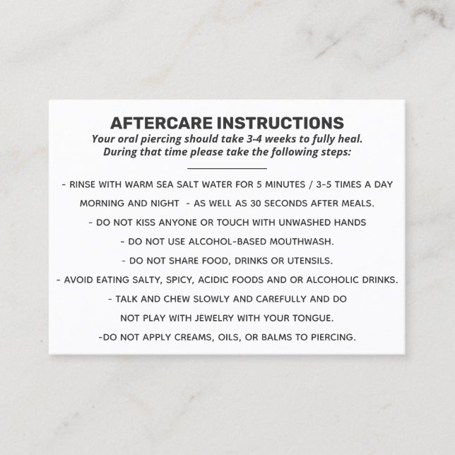 Cartão De Visita Pós-tratamento da Boca, Língua e Piercing Cheek (Frente)
