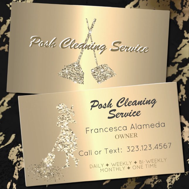 Cartão De Visita Posh Cleaning Service Metallic 14k Gold Template (Criador carregado)
