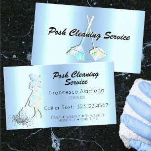 Cartão De Visita Posh Cleaning Service Metallic Ice Blue Template