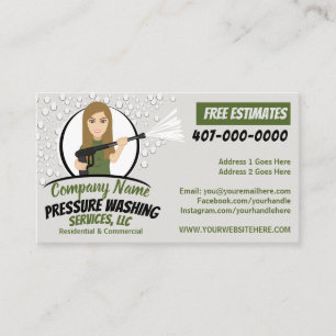 Cartão De Visita Potência de Pressão Washing & Cartoon Personalizáv