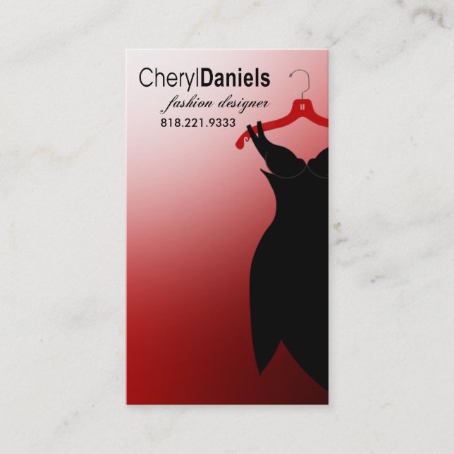 Cartão De Visita "Pouco desenhador de moda do vestido preto", (Frente)