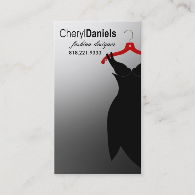 Cartão De Visita "Pouco desenhador de moda do vestido preto", (Frente)
