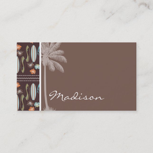 Cartão De Visita Pranchas Tropicais e Hibiscus (Frente)