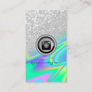 Cartão De Visita Prata Bokeh Instagram Holográfico Mídia Social