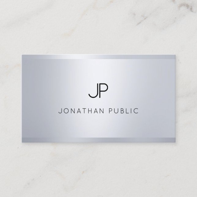 Cartão De Visita Prata brilhante moderna parece elegante monograma  (Frente)
