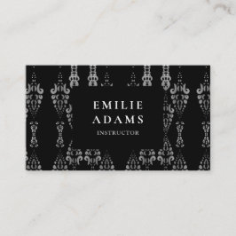 Cartão De Visita Prata Chic Luxurista Preta e Branca Ornamental