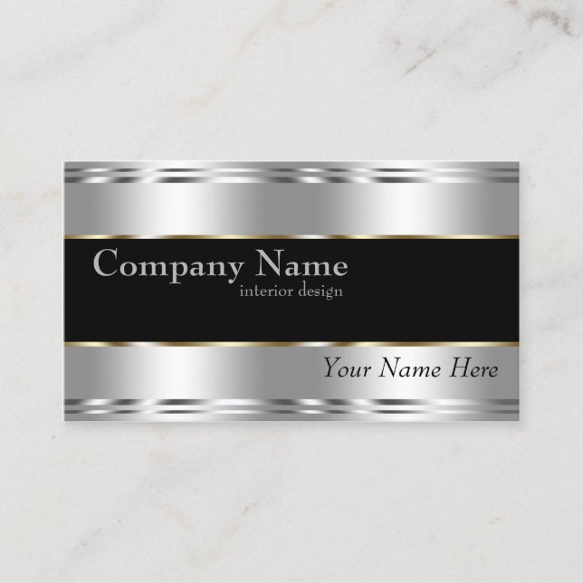 Cartão De Visita Prata corporativa metálica profissional Elegante (Frente)
