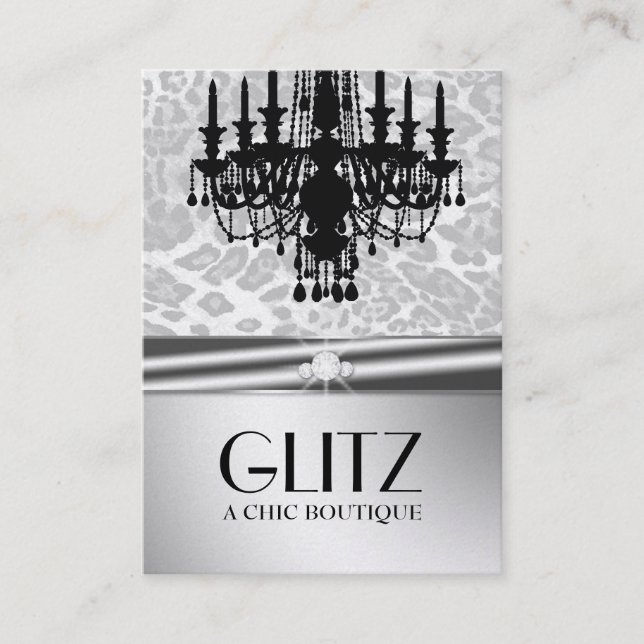 Cartão De Visita Prata de 311 falsos do diamante do leopardo do (Frente)