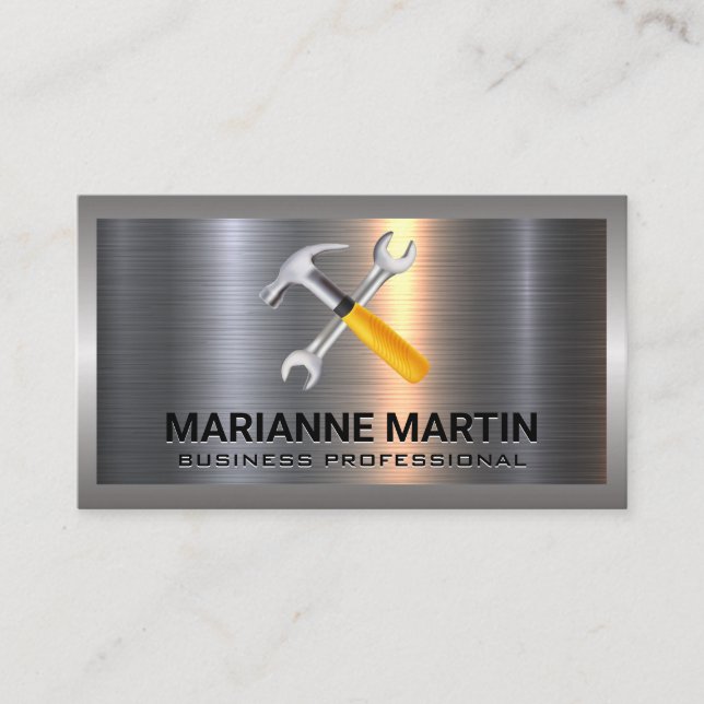 Cartão De Visita Prata de alumínio metálico escovada | Wrench de ma (Frente)