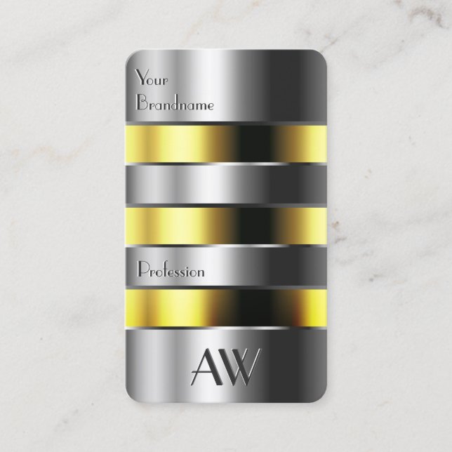 Cartão De Visita Prata De Alumínio Pode Líquidos Amarelos Faux Cart (Frente)