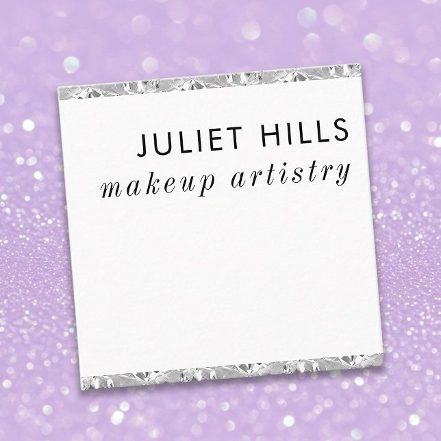 Cartão de visita prata de cristal de prata (Silver Crystal Edged Square Business Card displayed, front)