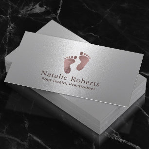 Cartão De Visita Prata de Rosa Moderno de Foot Care Spa