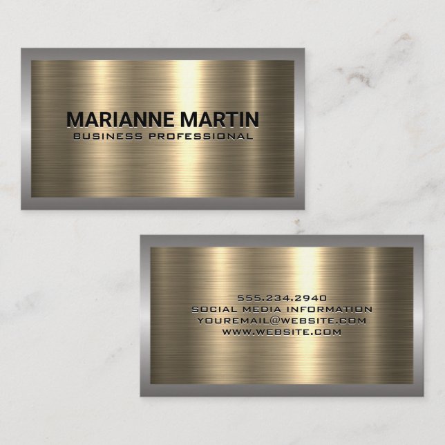 Cartão De Visita Prata Dourada de alumínio escovada | Industrial (Frente/Verso)