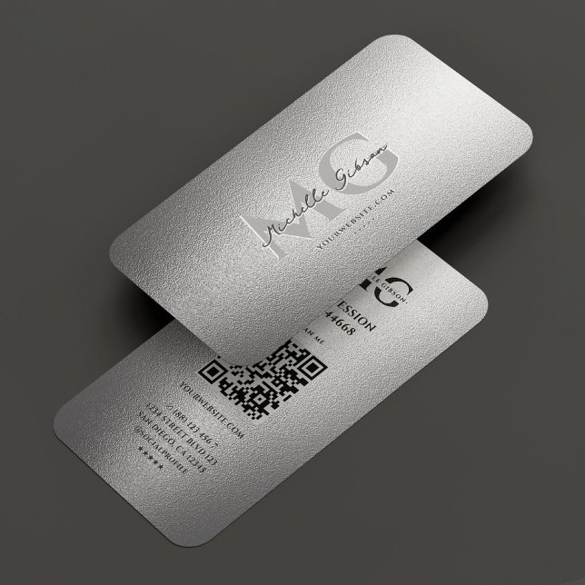 Cartão De Visita Prata elegante de monograma profissional (Professional Monogram Elegant Silver Business Card
)