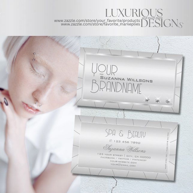Cartão De Visita Prata luxuosa com Ornamentado e diamantes criativo (Criador carregado)