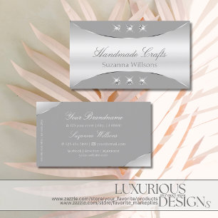 Cartão De Visita Prata luxuosa e Cinzas com Diamantes Espumantes