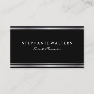 Cartão De Visita Prata metálica simples moderna e preto