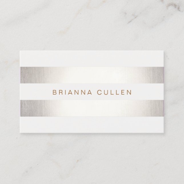 Cartão De Visita Prata Na moda simples FAUX e White Strike (Frente)