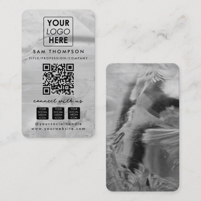 Cartão De Visita Prata Opal Conecte-se Conosco Código QR de Mídia S (Frente/Verso)