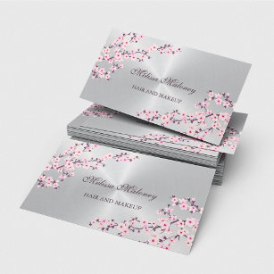 Cartão De Visita Prata Rosa Blossom de Cereja Profissional
