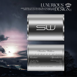 Cartão De Visita Prata Shimmery Elegante e Quic Monograma 3D Grande