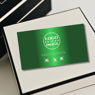 Cartão De Visita Prata Verde Elegante Espumante com Logotipo